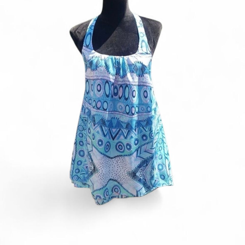 Show Me Your Mumu Ladies Blue And White Boho Halter Summer Top, sz Small